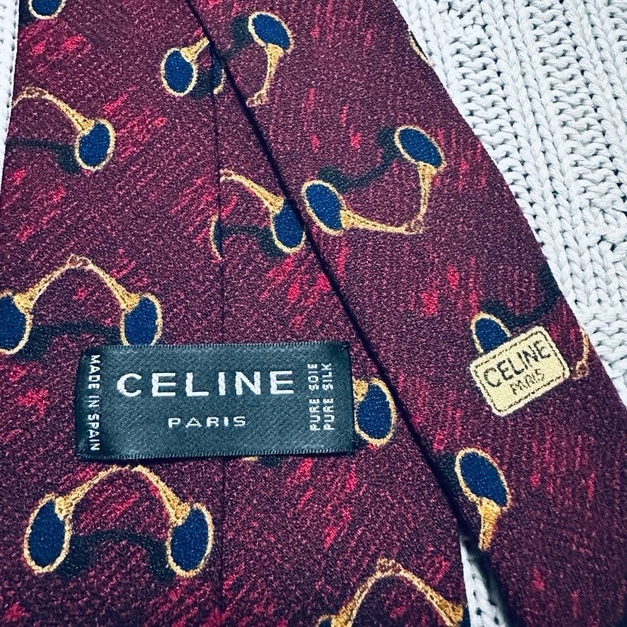 Celine Celine red horse bit print silk tie Size ONE SIZE - 3 Thumbnail