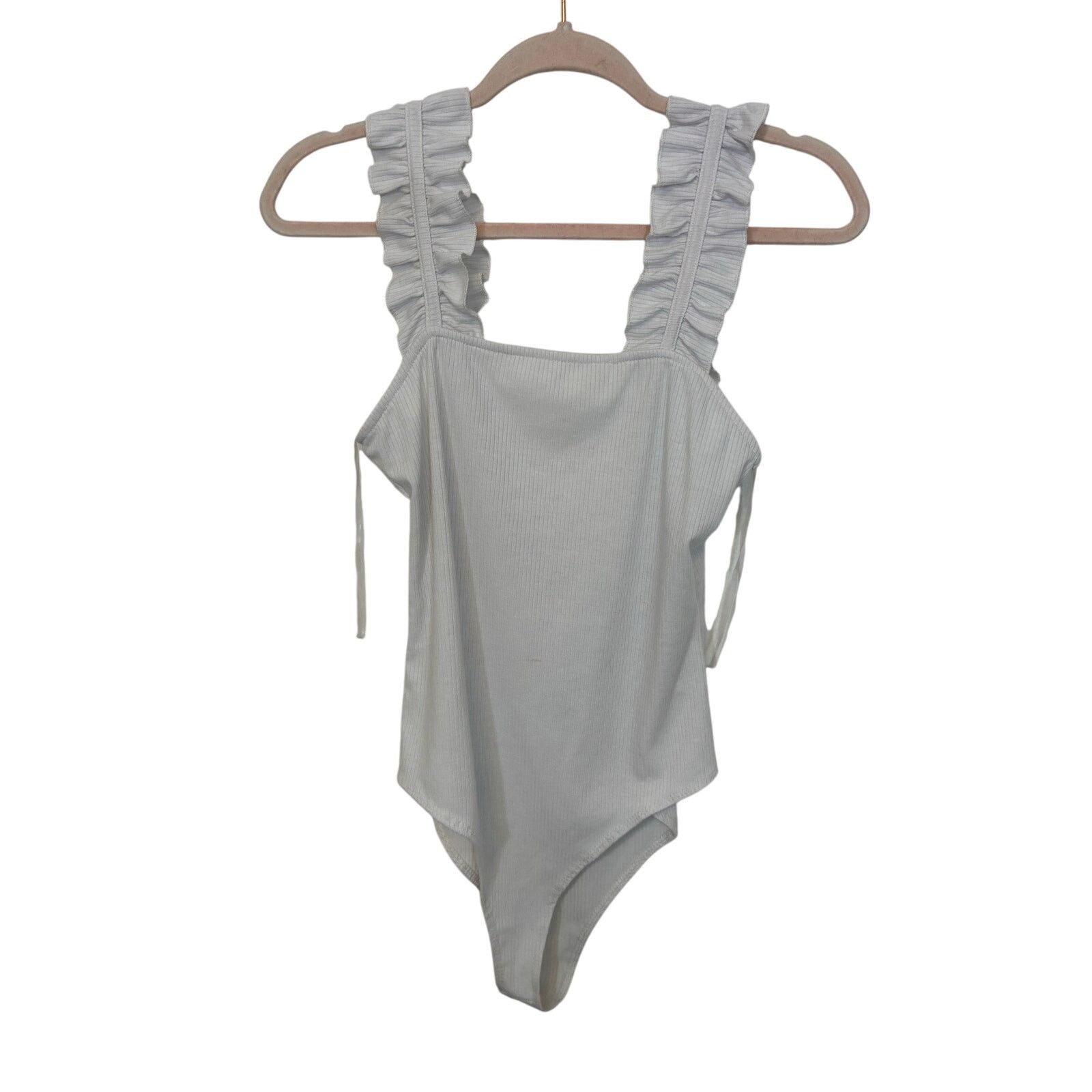 Anthropologie Entro White Ribbed Ruffled Tank Sleeveless Bodysuit Basic Size M / US 6-8 / IT 42-44 - 1 Thumbnail