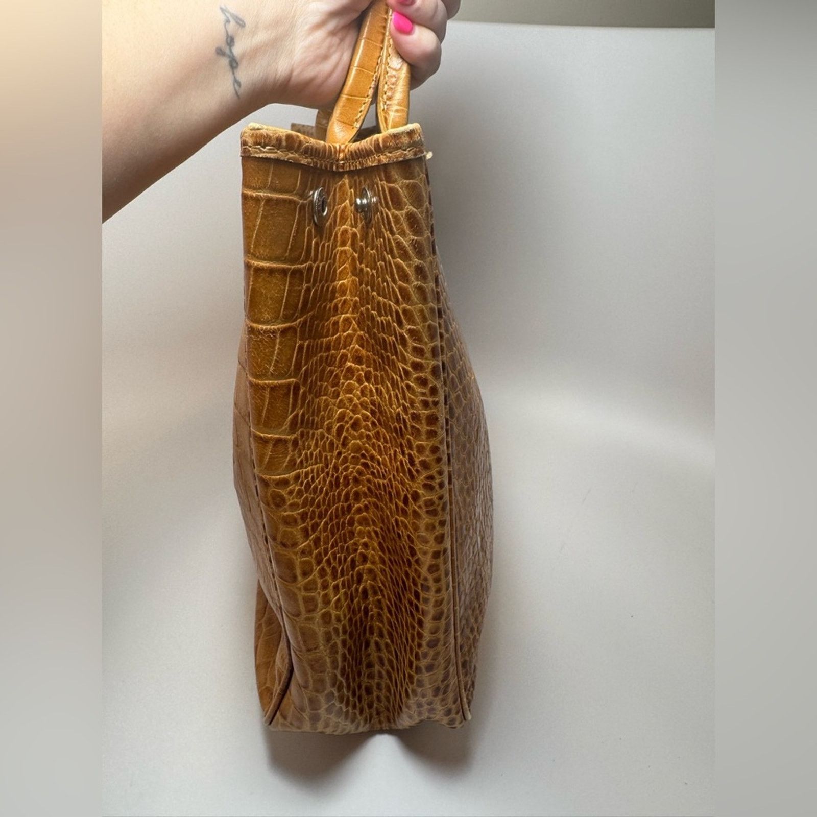 Longchamp Croc Embossed Leather Roseau Tote Bag
