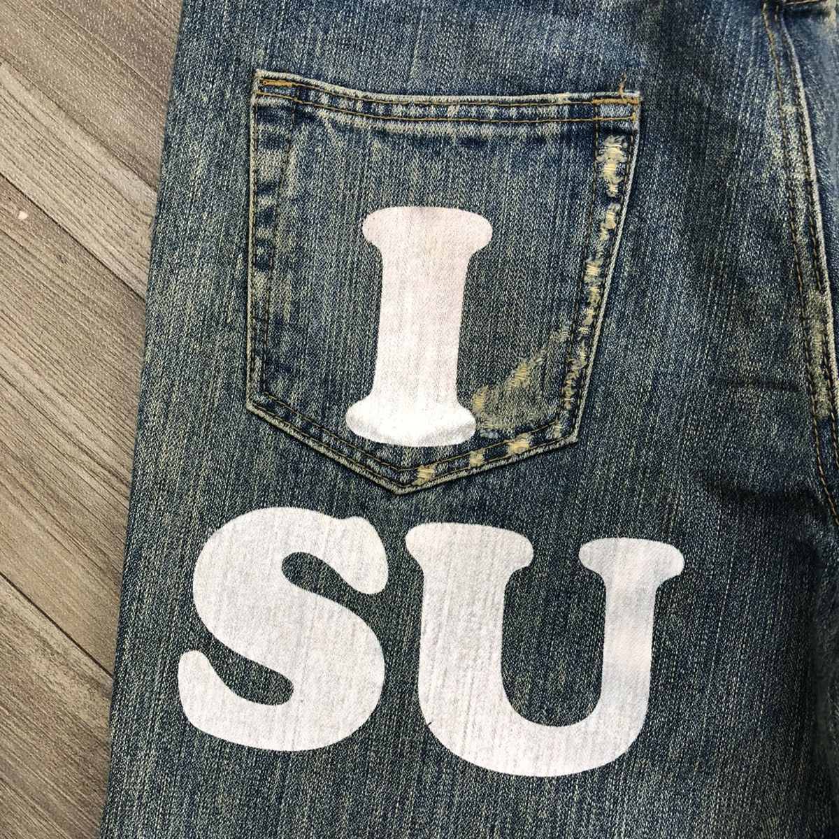 If Six Was Nine × Japanese Brand 2000s Crazy Distressed Point Loma I ❤️ Surf Baggy Jeans LGB Size US 31 - 16 Thumbnail