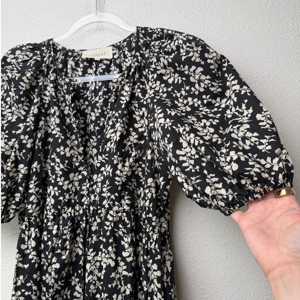 THE GREAT The Great Dress Black Ivory Floral Midi Women Button Front Size XS / US 0-2 / IT 36-38 - 2 Thumbnail