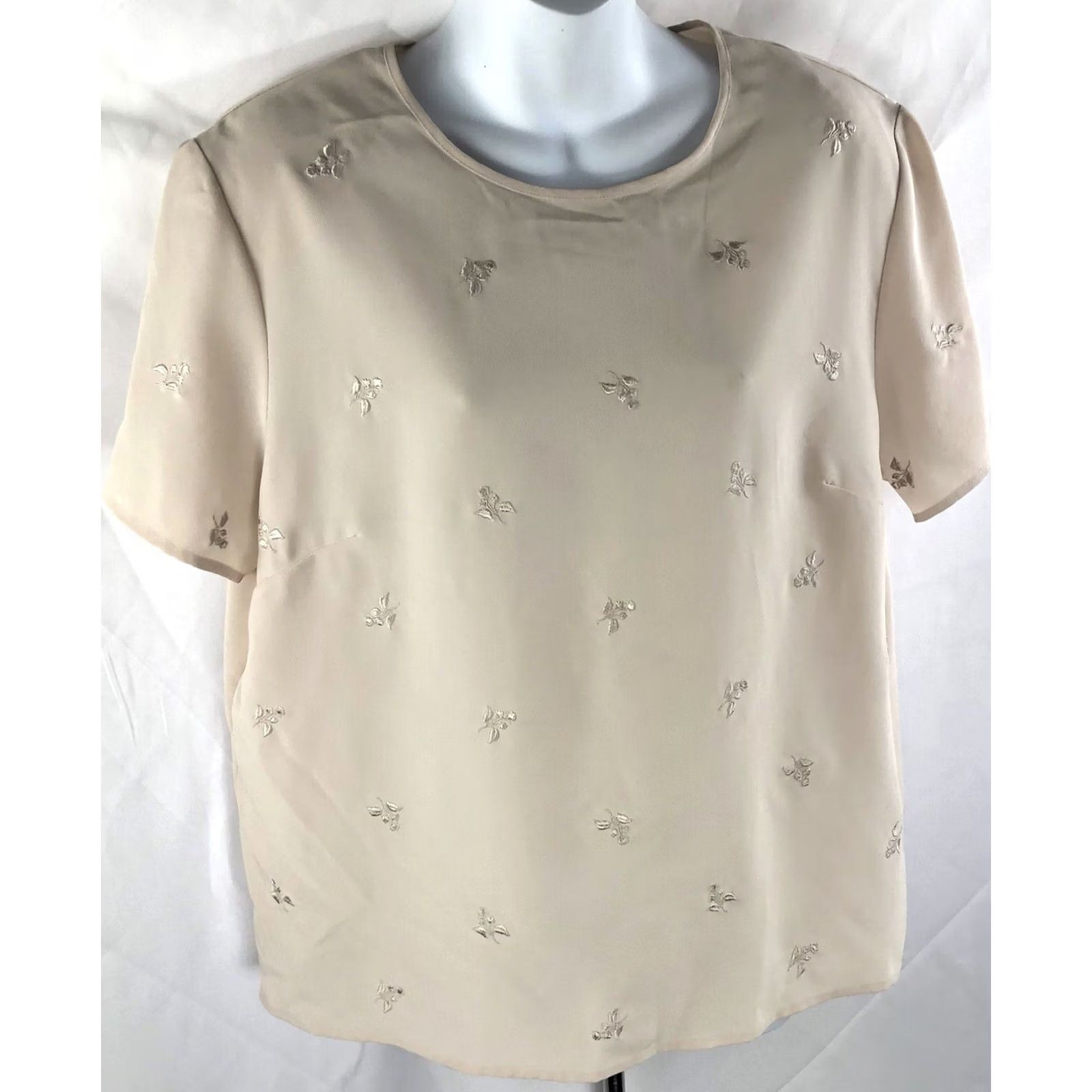 Vintage Vintage Laura Scott top L beige floral chiffon embroidered short sleeve career Size L / US 10 / IT 46 - 5 Thumbnail