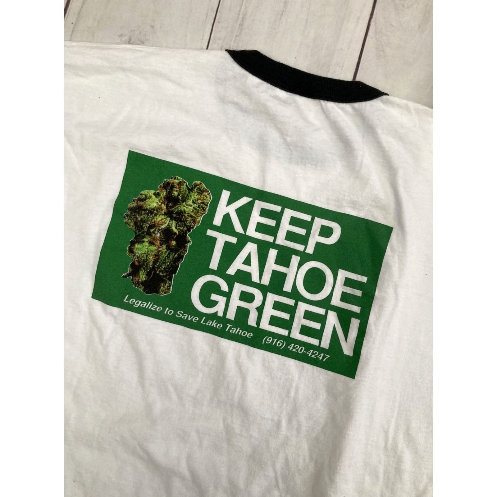 Vintage VINTAGE 90s Keep Tahoe Green Marijuana Weed Ringer Made In USA T-Shirt XL Shirt Mens Green Size US XL / EU 56 / 4 - 2 Thumbnail