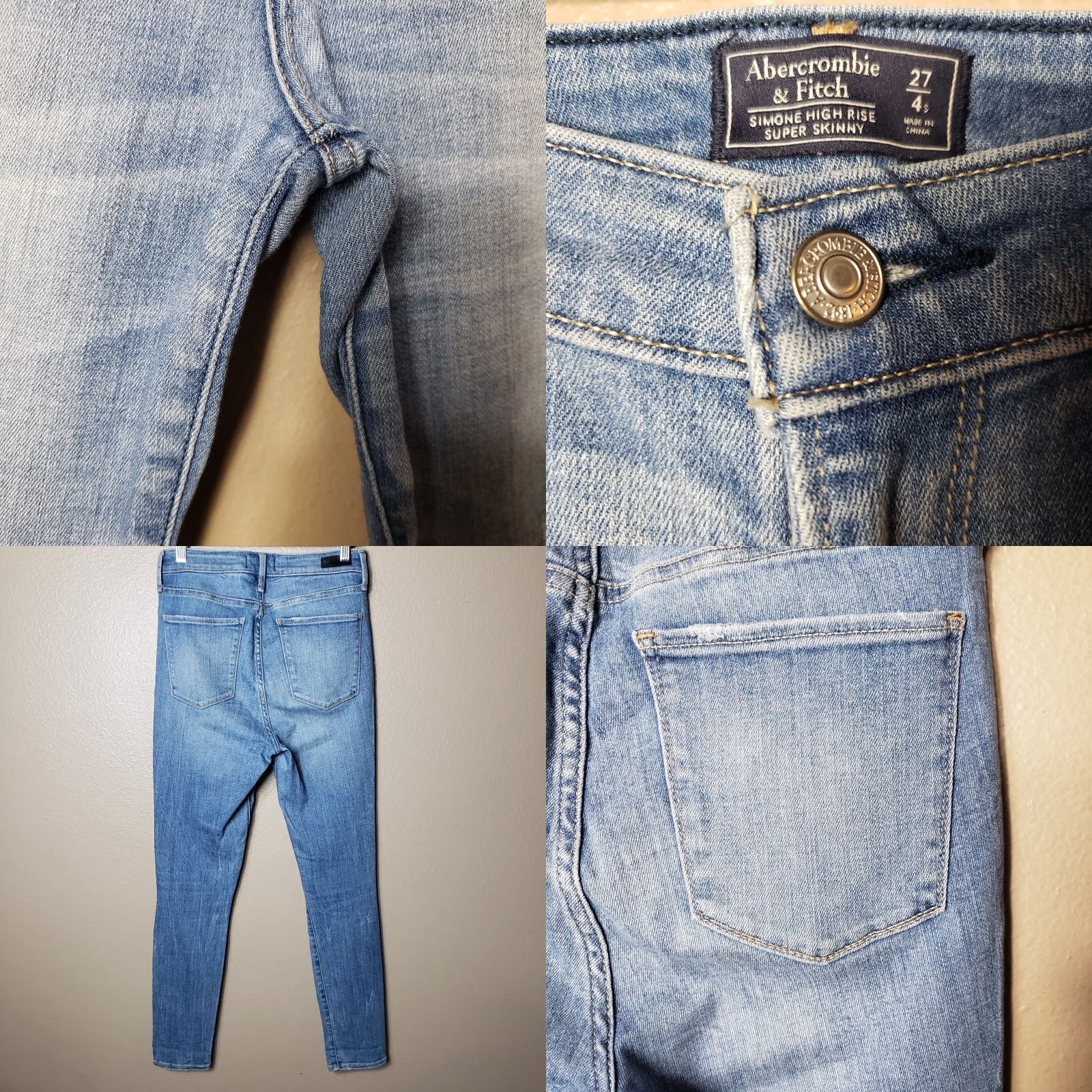 Abercrombie & Fitch Abercrombie & Fitch Simone High Rise Super Skinny Jeans-Size 27/4 Short Women Denim Blue Distressed Zip Fly Vintage NoPattern Size 27" / US 4 / IT 40 - 8 Thumbnail