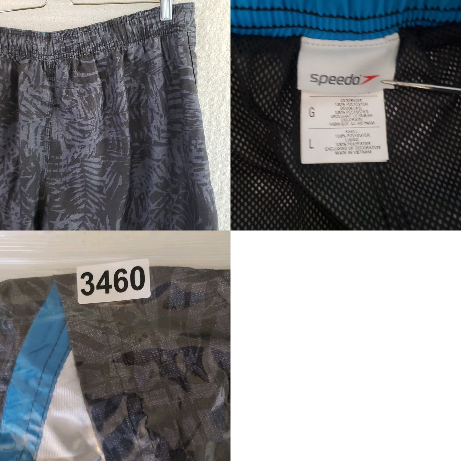 Speedo Speedo Mens L Swimming Trunks Black Gray Foilage Pockets Swim Shorts Beach Size US 33 - 8 Thumbnail