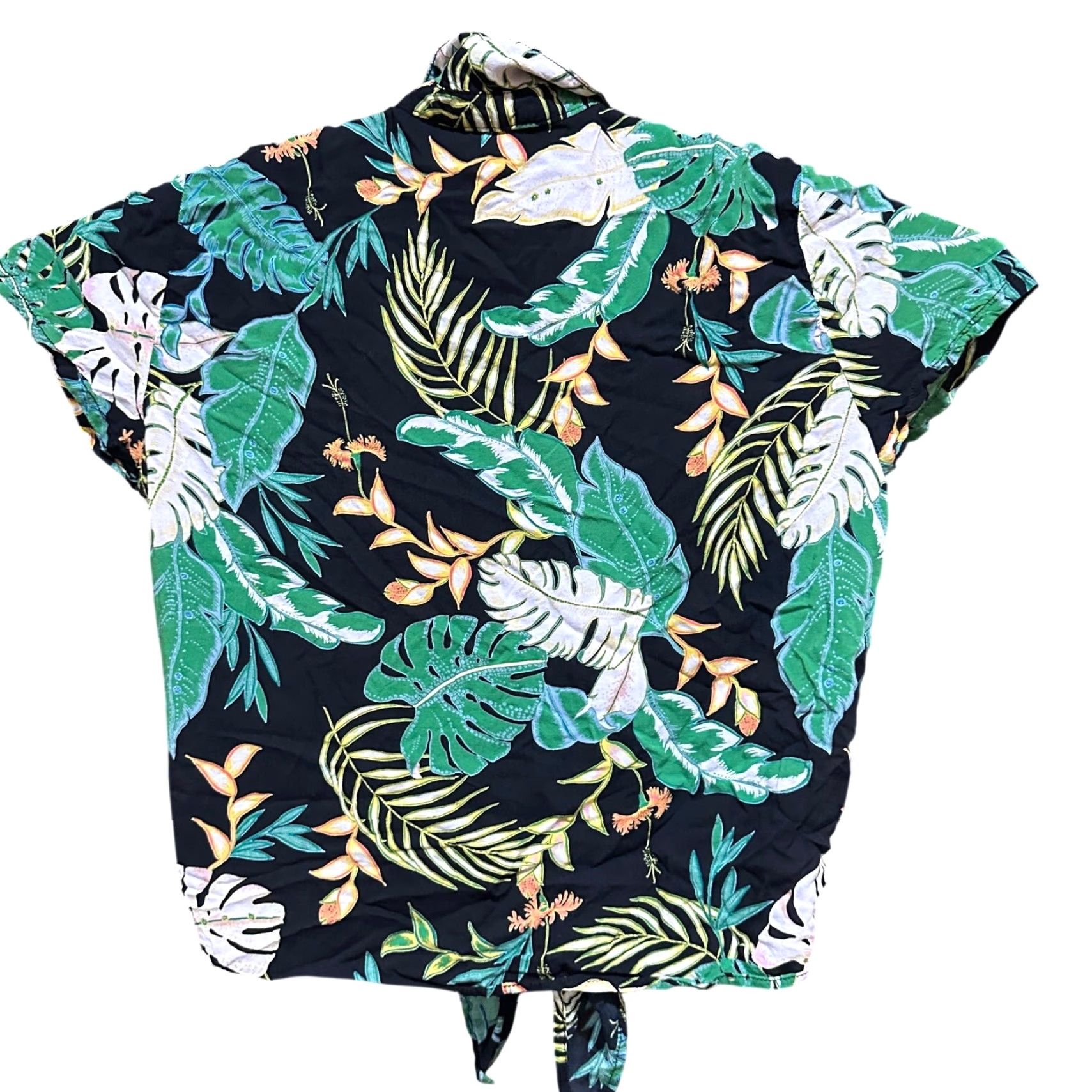 Vintage Only Blouse EU 42 US M Boxy Tropical Green Tie Front Shirt Resort Vacation Size M / US 6-8 / IT 42-44 - 4 Thumbnail