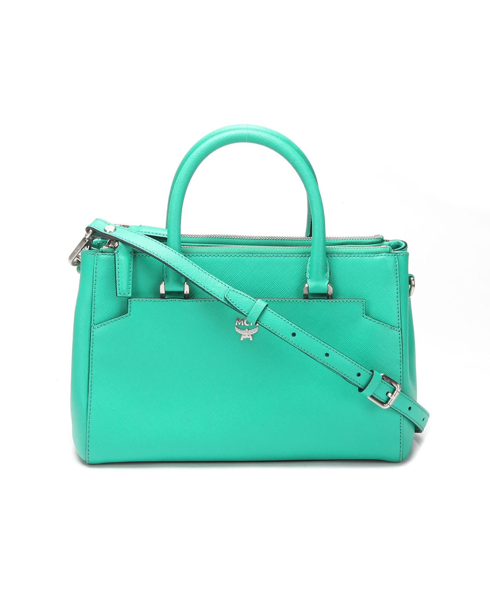 image of MCM Green Leather Handbag In Ab Condition, Women's