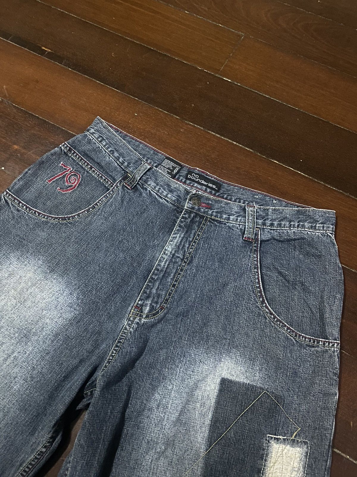 Designer × JNCO FIRE 🔥 NO BOUNDARIES WIDE LEG PATCH WORKS BELL BOTTOM Size US 36 / EU 52 - 8 Thumbnail