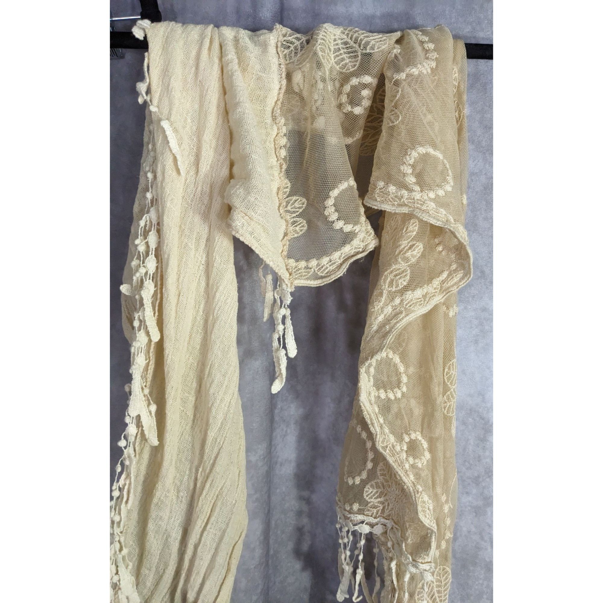 Other Vintage Victorian Style Crochet Lace Asymmetrical Scarf Wrap Size ONE SIZE - 8 Thumbnail