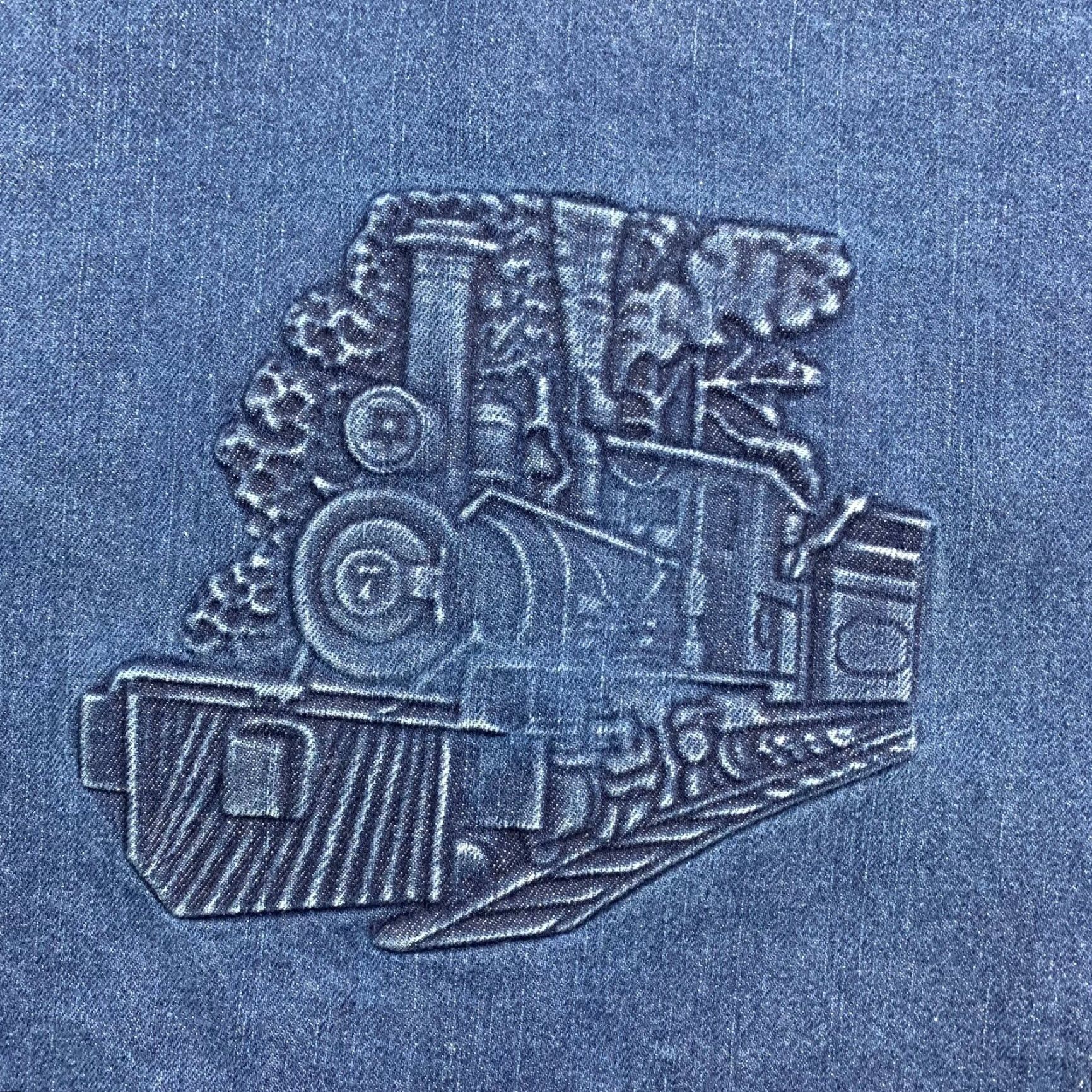 Denime VINTAGE Tyca Denim Trucker Jacket Men's Embossed Steam Engine Blue Medium USA Jacket Size US M / EU 48-50 / 2 - 4 Thumbnail