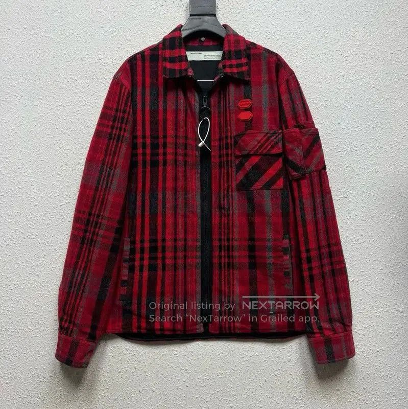 Off-White Red Plaid Long Sleeve Jacket .