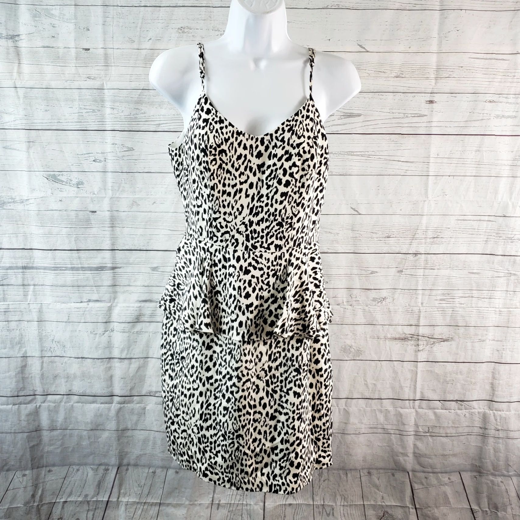 Parker Parker Dress Womens Peplum Silk Black Ivory Animal Print Sleeveless Size M Short Dress Size M / US 6-8 / IT 42-44 - 2 Thumbnail