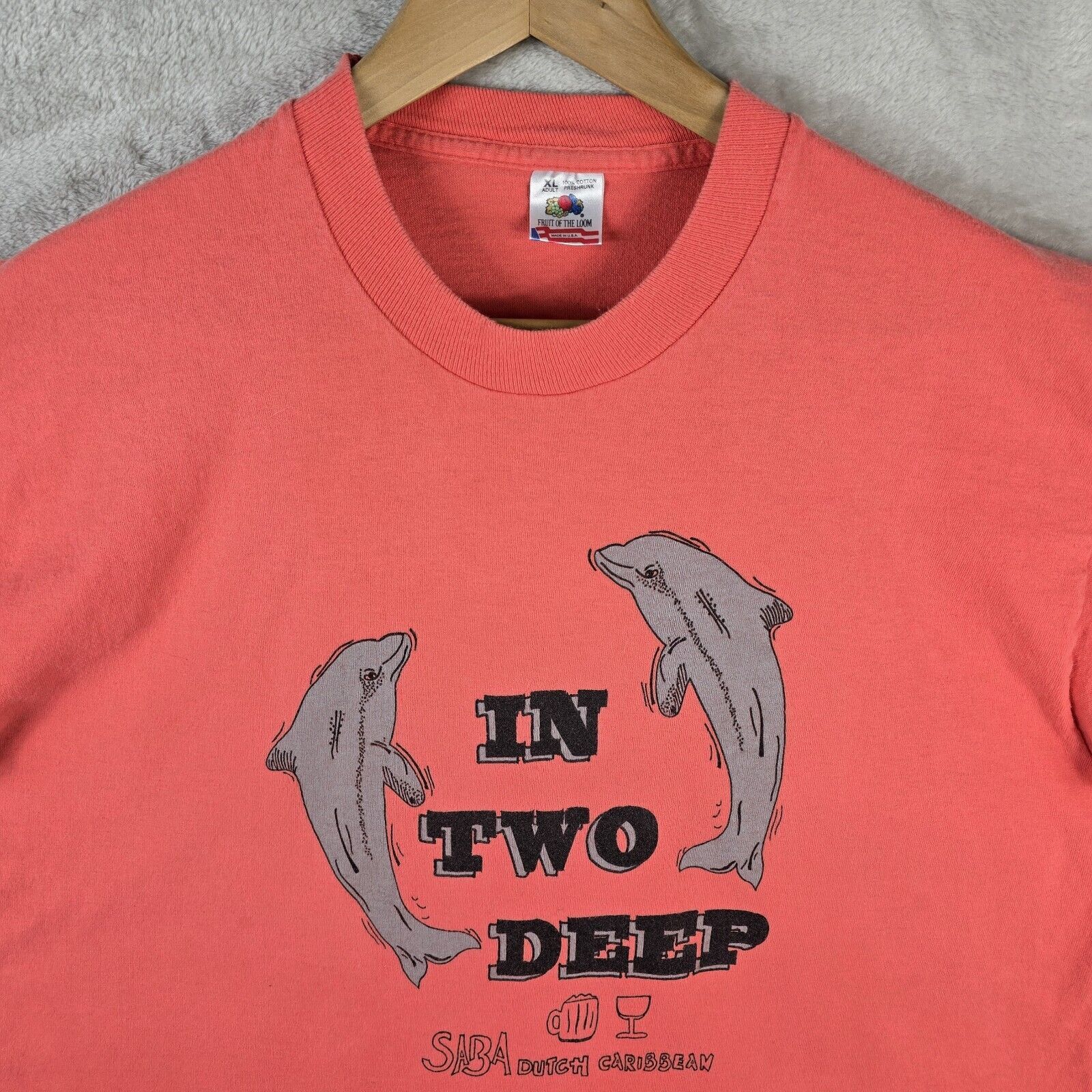 Fruit Of The Loom Vintage Dolphins In Two Deep Shirt XL Saba Dutch Caribbean Size US XL / EU 56 / 4 - 3 Thumbnail