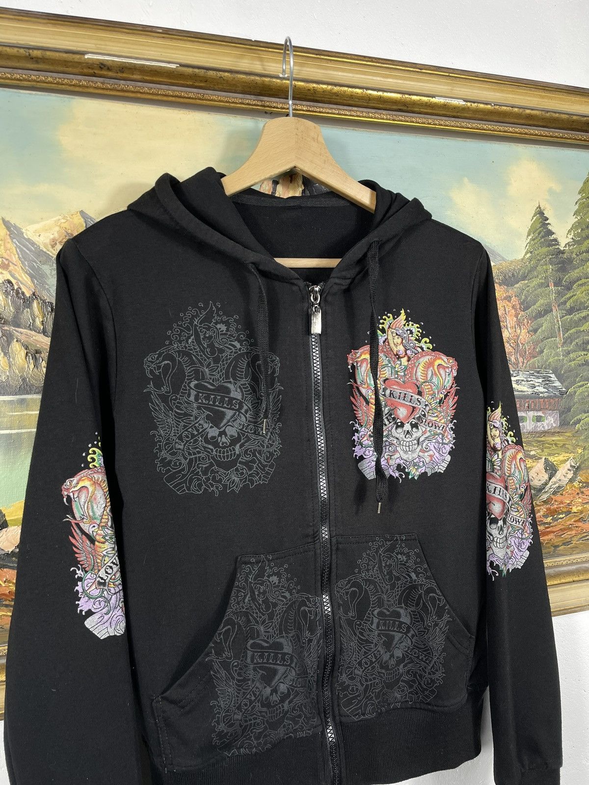 Christian Audigier × Ed Hardy × Vintage Retro 00s Hoodie With Crystals Affliction Grunge Archive Size S / US 4 / IT 40 - 6 Thumbnail