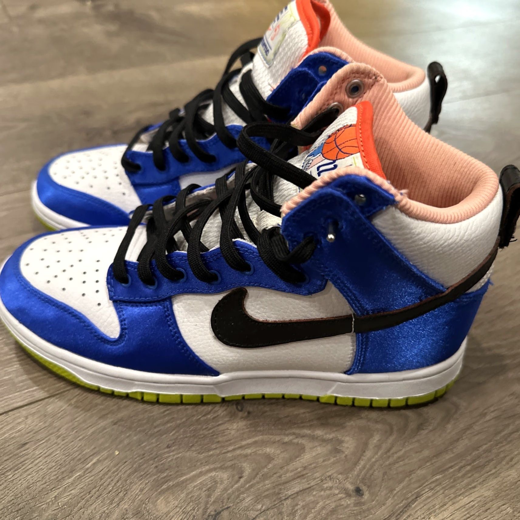 NIKE DUNK HIGH Satin Blue Atomic Green High Top Women's Size 7 Colorblock Athletic Sneaker Limited Edition