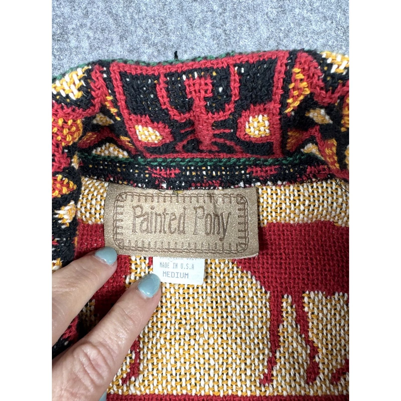 PONY Vintage Painted Pony Jacket Womens Medium Southwestern Llama Red Cotton 90s USA Size M / US 6-8 / IT 42-44 - 3 Thumbnail