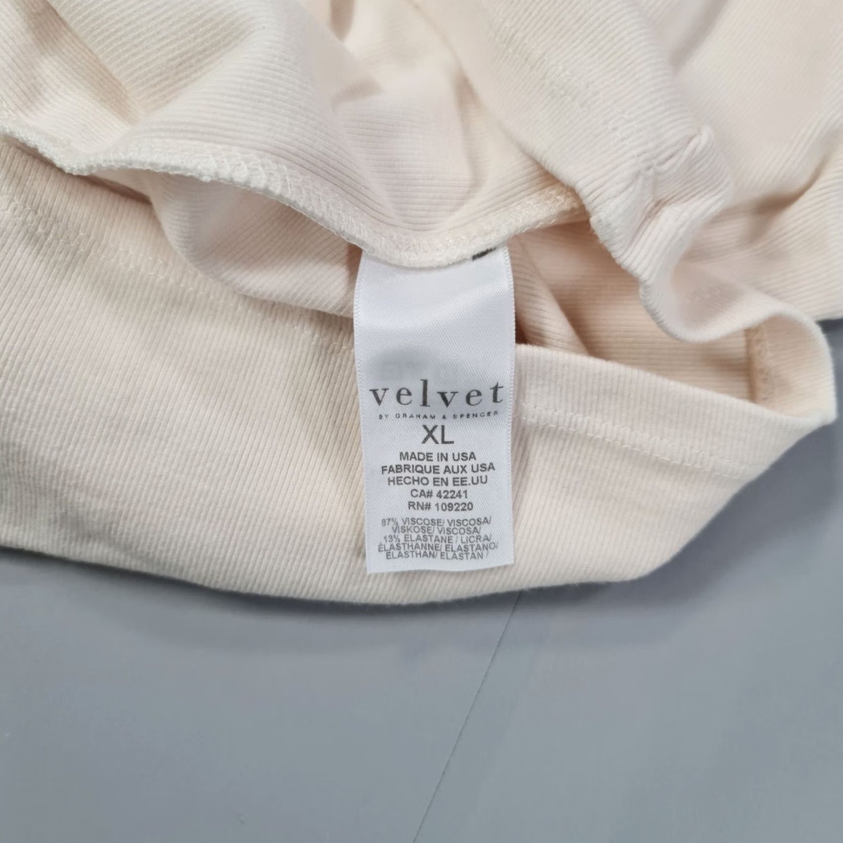 Velvet Velvet by Graham & Spencer T-Shirt Womens XL Ivory Crew Neck Long Sleeve Ribbed Viscose Jersey Size XL / US 12-14 / IT 48-50 - 7 Thumbnail