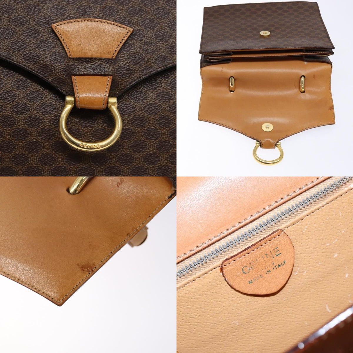 Celine CELINE Macadam Canvas Hand Bag Pvc Leather Brown Gold Size ONE SIZE - 11 Thumbnail