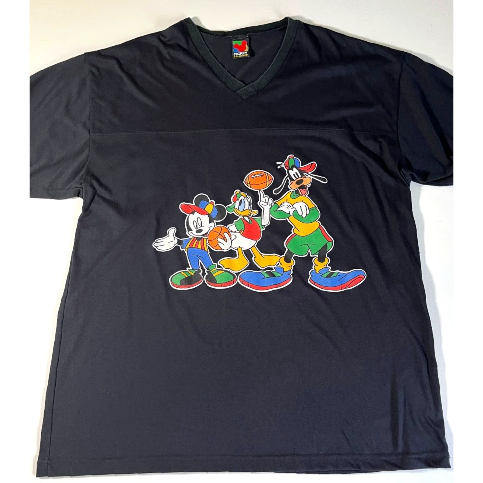 Mickey Unlimited VINTAGE Mickey Unlimited Unisex T-Shirt 2XL Black 90s Disney Cartoon Graphic Print V-Neck Mens Womens Girls Boys Size US XXL / EU 58 / 5 - 3 Thumbnail