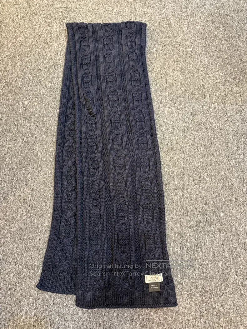 Hermes Hermes Dark Gray Goat Leather Knit Scarf Size ONE SIZE - 1 Thumbnail