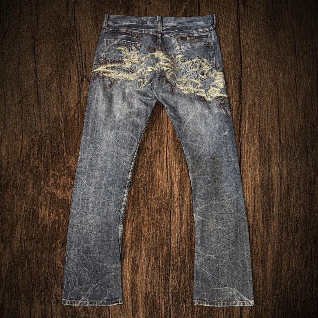 If Six Was Nine 90s Japanese Embroidered Tribal Oririn Seditionaries Denim Size US 33 - 3 Thumbnail