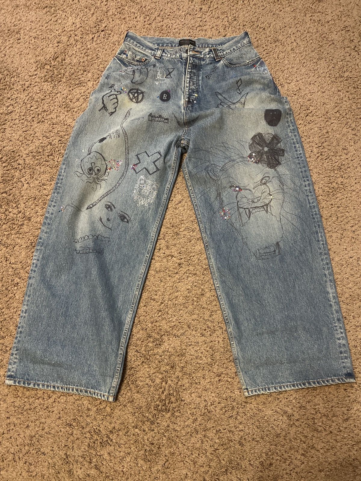 Balenciaga Balenciaga Winter 22 Rhinestone Baggy Denim Jeans | Grailed