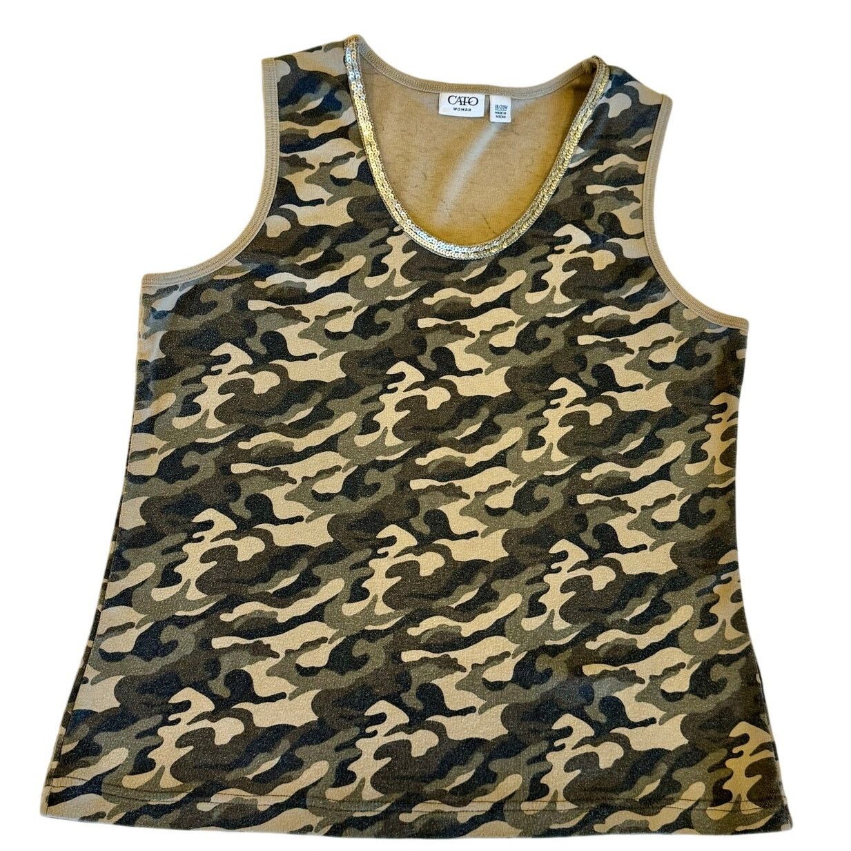 Other Cato Camo Sleeveless Top with Gold Sequins | Size 18/20 Size XL / US 12-14 / IT 48-50 - 1 Thumbnail