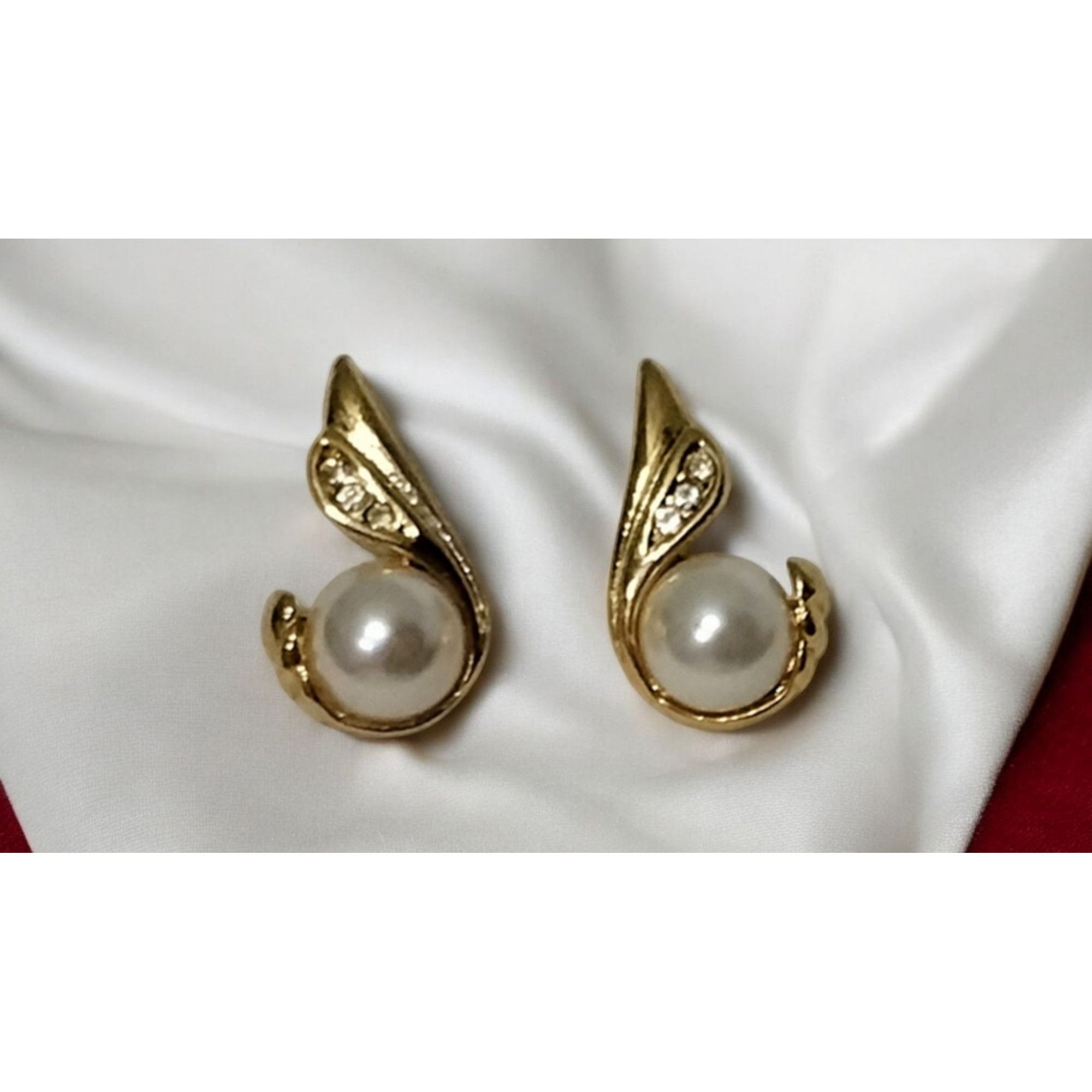 Other Gold Tone Swan Faux Pearl Stud Earrings Glass Rhinestones Je Size ONE SIZE - 1 Thumbnail