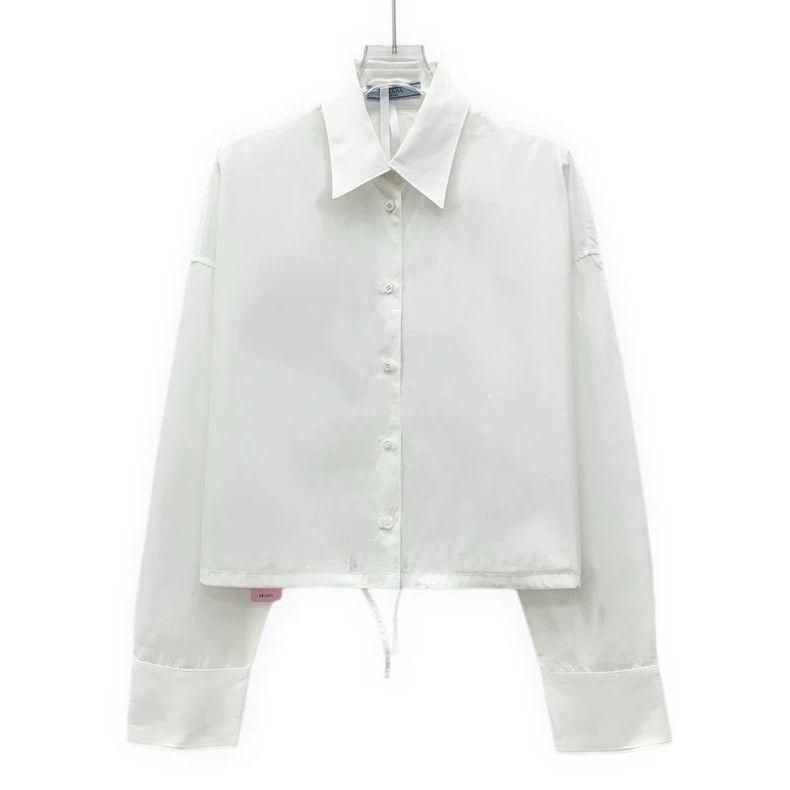 Prada Prada 24 white cotton lapel single-breasted long-sleeved sh Size US XXS / EU 40 - 1 Thumbnail