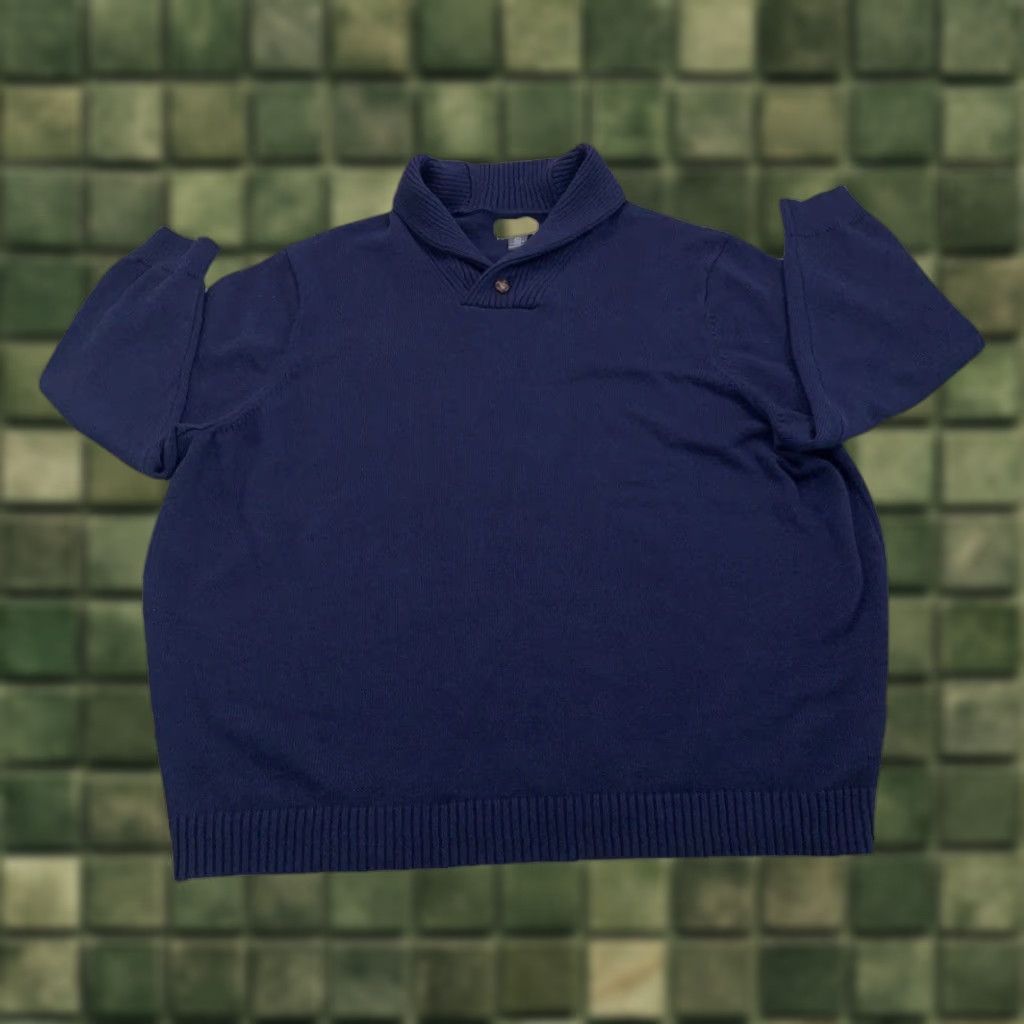 Vintage Oak Hill Navy Knit Cowl V Neck Mens Sweater 5XL Size US XXL / EU 58 / 5 - 1 Thumbnail