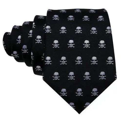 Japanese Brand White Skull Pattern Black Neck Tie Set Mens Size ONE SIZE - 4 Thumbnail
