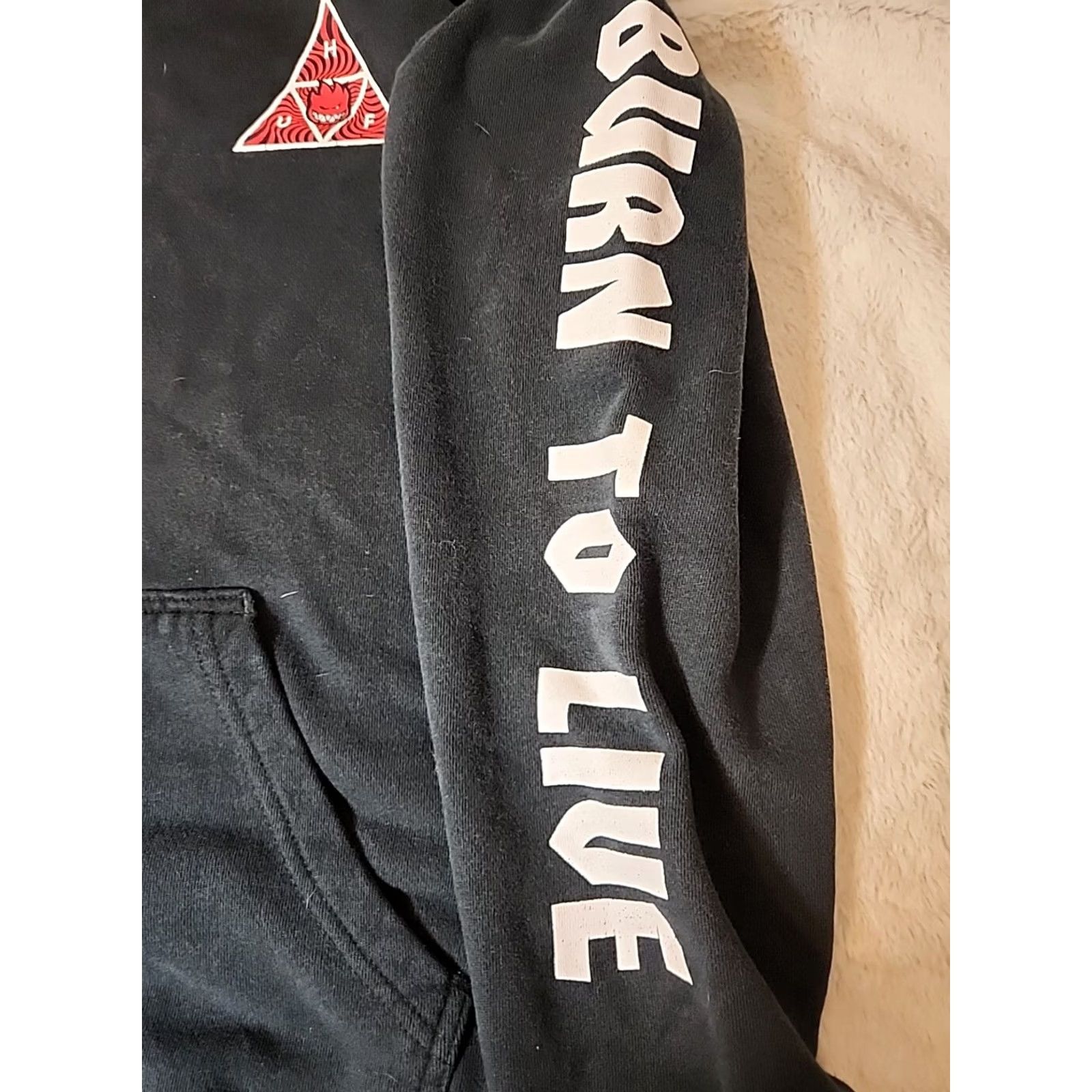 Huf VINTAGE HUF Spitfire Hoodie Mens XL Black Pullover Drawstring Fleece Size US XL / EU 56 / 4 - 3 Thumbnail