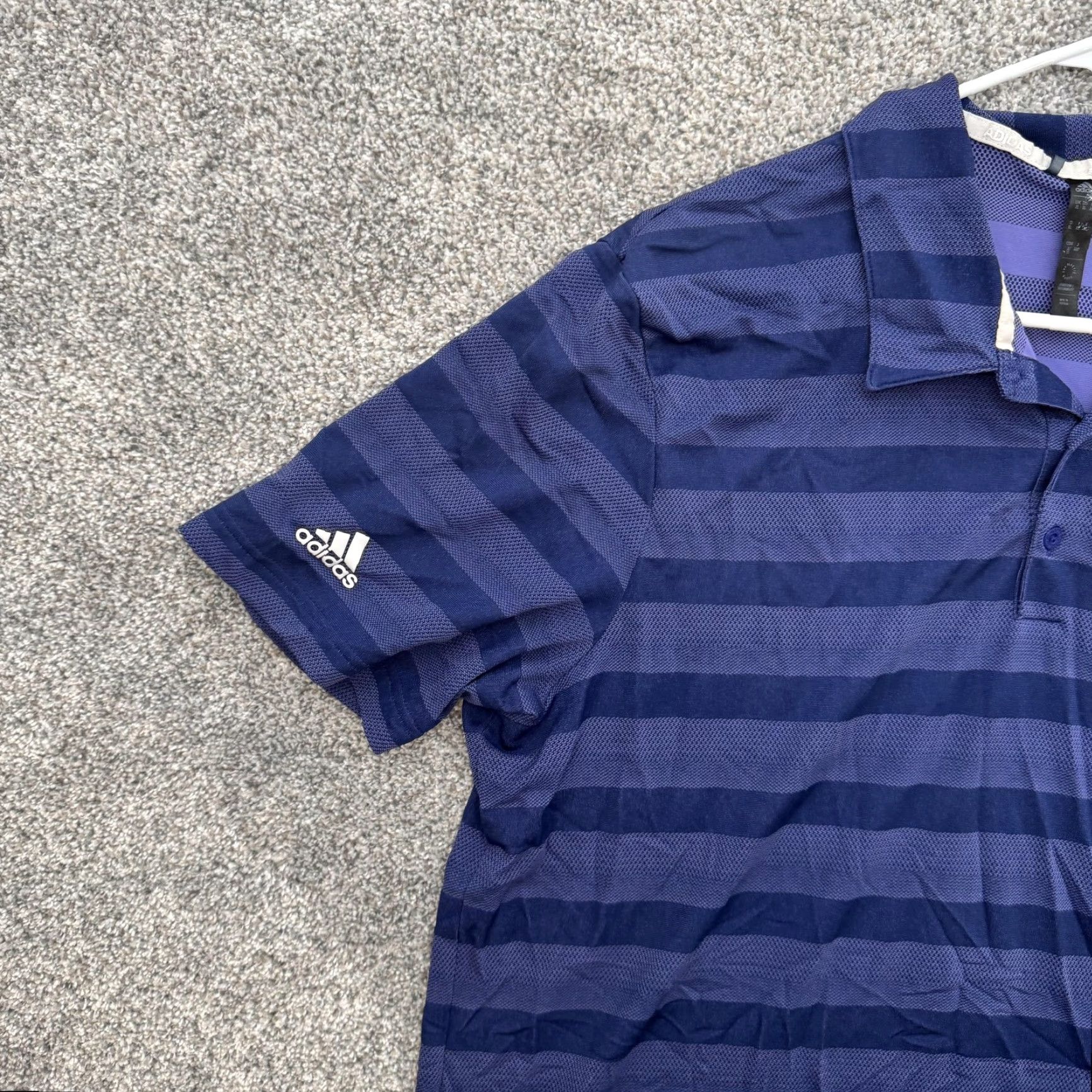 Adidas Adidas Polo Shirt Mens XL Striped Golf Athletic Performance Purple Short Sleeve 100% Polyester Moisture Wicking Breathable Collared Polo Shirt Mens XL Size US XL / EU 56 / 4 - 2 Thumbnail