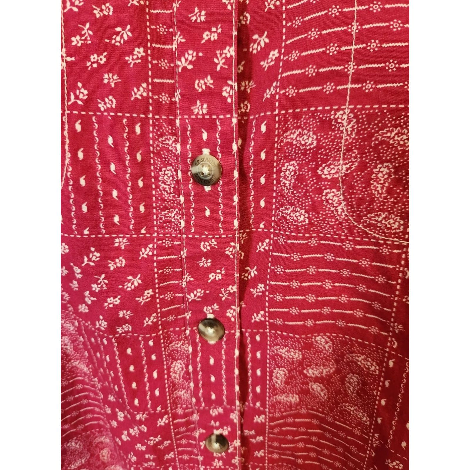 Vintage C.E. Schmidt Workwear Shirt 3X Plus Pink Collared Patchwork Look Short Sleeve Button-Up Women Size XXL / US 16-18 / IT 52-54 - 3 Thumbnail