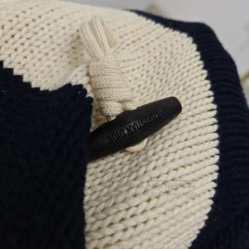 Dior Cream and Navy Striped Wool Long Sweater .