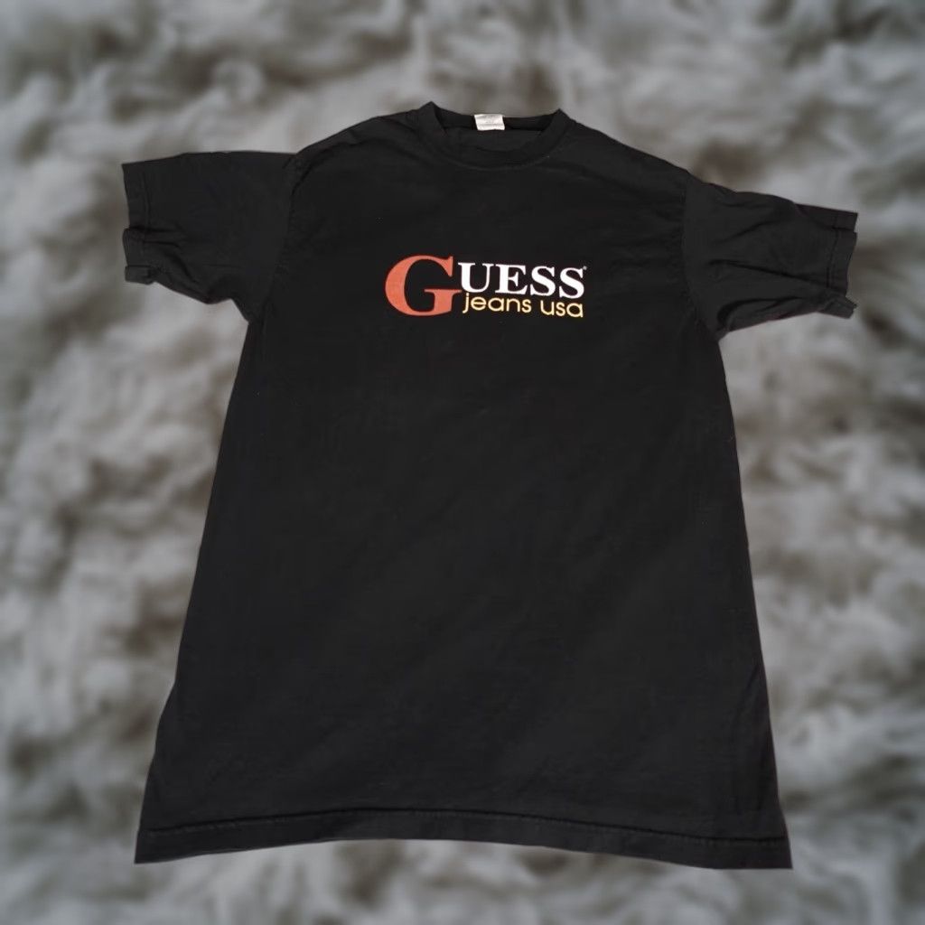 Guess VINTAGE Guess Jeans USA Graphic T-Shirt Men's Tall Medium Black 90s USA Logo Easy Care Size US M / EU 48-50 / 2 - 1 Thumbnail