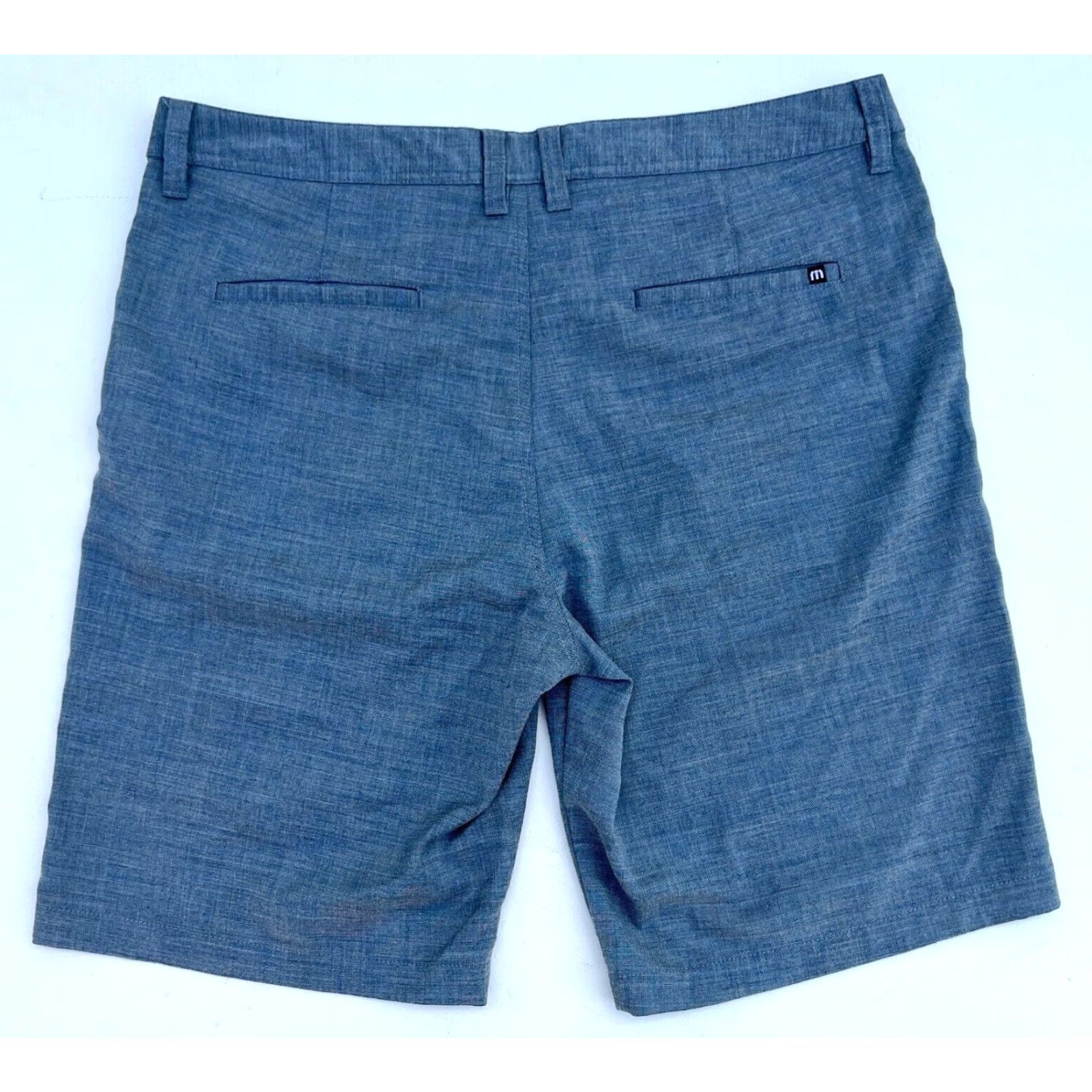 TravisMathew Travis Mathew Men's Chambray Shorts 38 Blue Flat Front Mid Rise 10 Inseam Regular Chino Outdoor Preppy Sports Mens Size US 38 / EU 54 - 2 Thumbnail