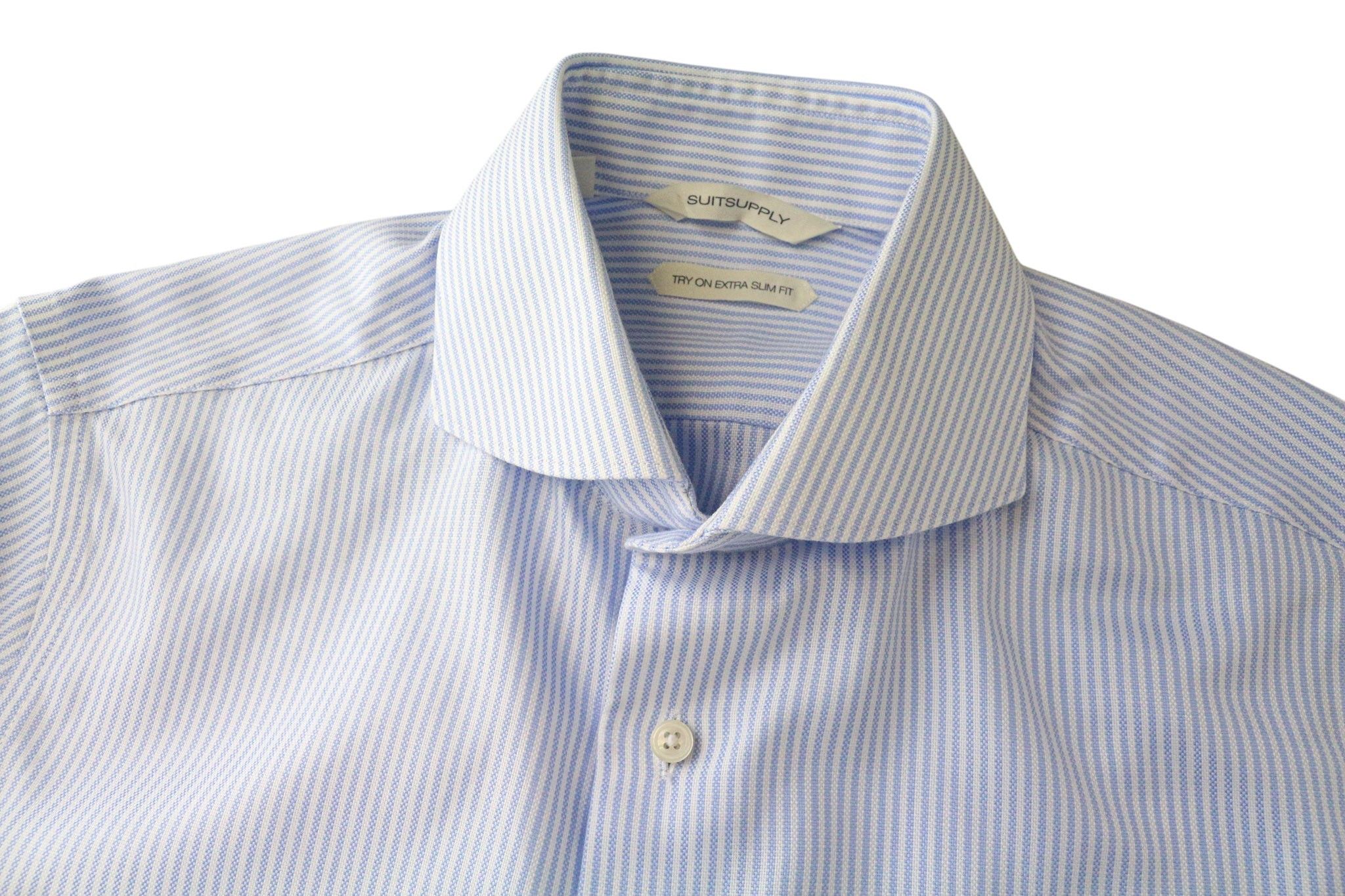 Suitsupply 37/14 1/2 Extra Slim Blue Cotton Striped Shirt 79086 Size 38R - 10 Thumbnail