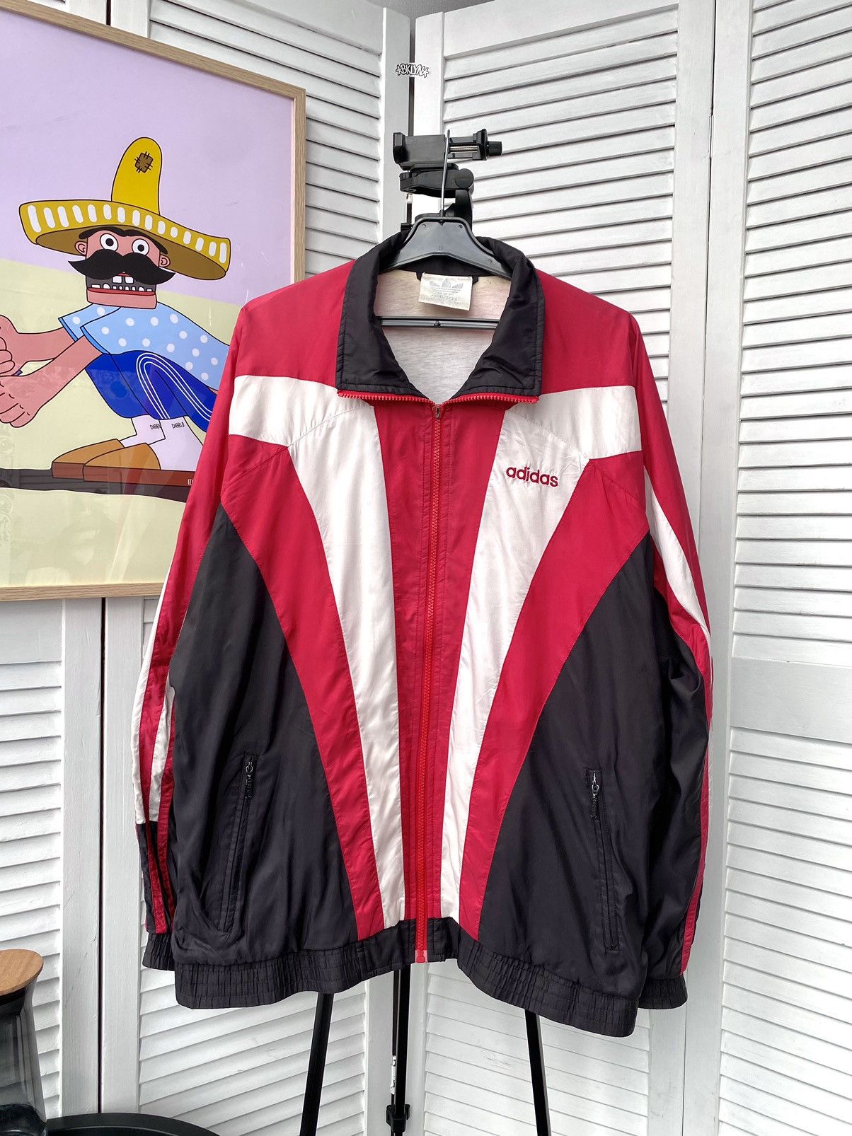Adidas × Vintage Vintage Adidas Track Retro Jacket Nylon Striped 90s Red Size US L / EU 52-54 / 3 - 3 Thumbnail