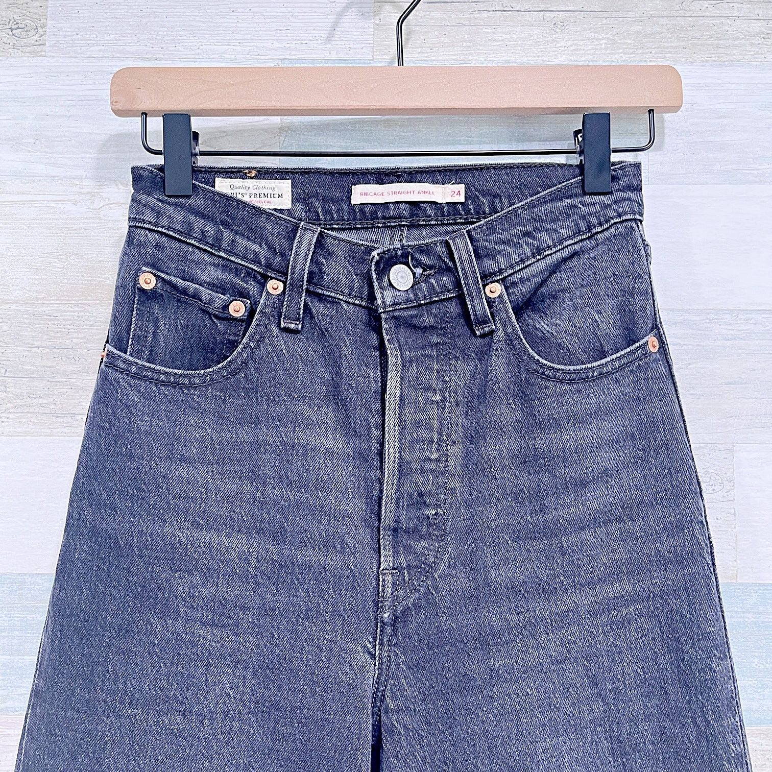 Levi's Levis Premium Ribcage Straight Ankle Jeans Black Womens 24 Size 24" / US 00 / IT 34 - 2 Thumbnail