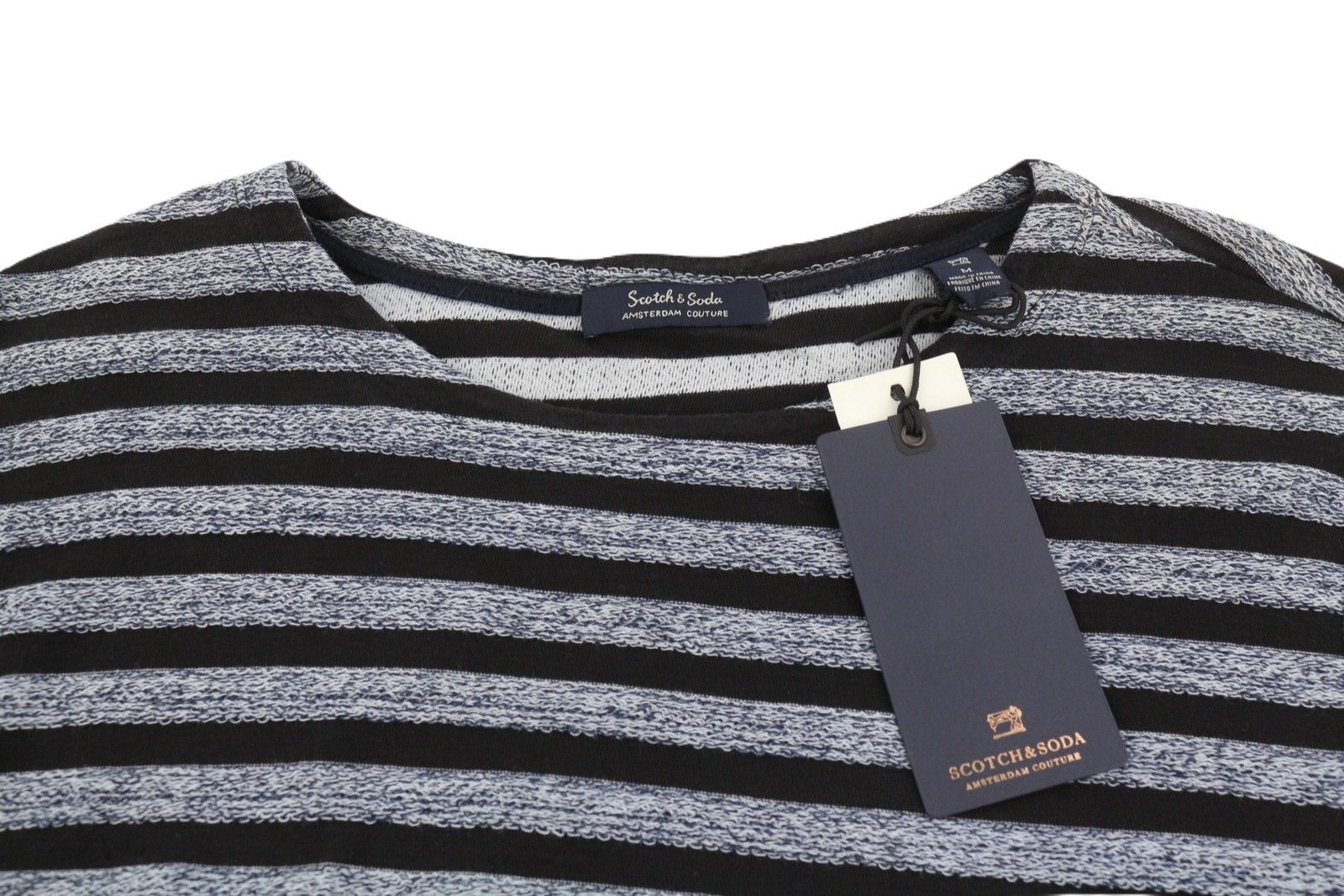 Scotch & Soda M Black Striped Crew Neck Sweatshirt 89104 Size US M / EU 48-50 / 2 - 5 Thumbnail