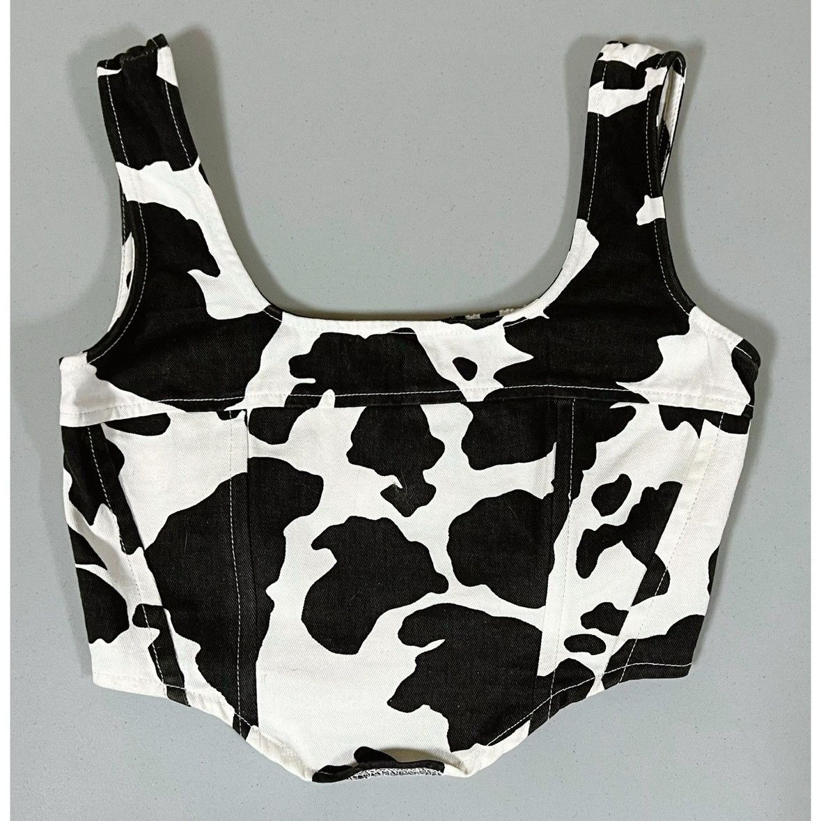 Vintage Black White Cow Print Denim Tank Crop Top Shirt Size S 🤍🖤 Size S / US 4 / IT 40 - 2 Thumbnail
