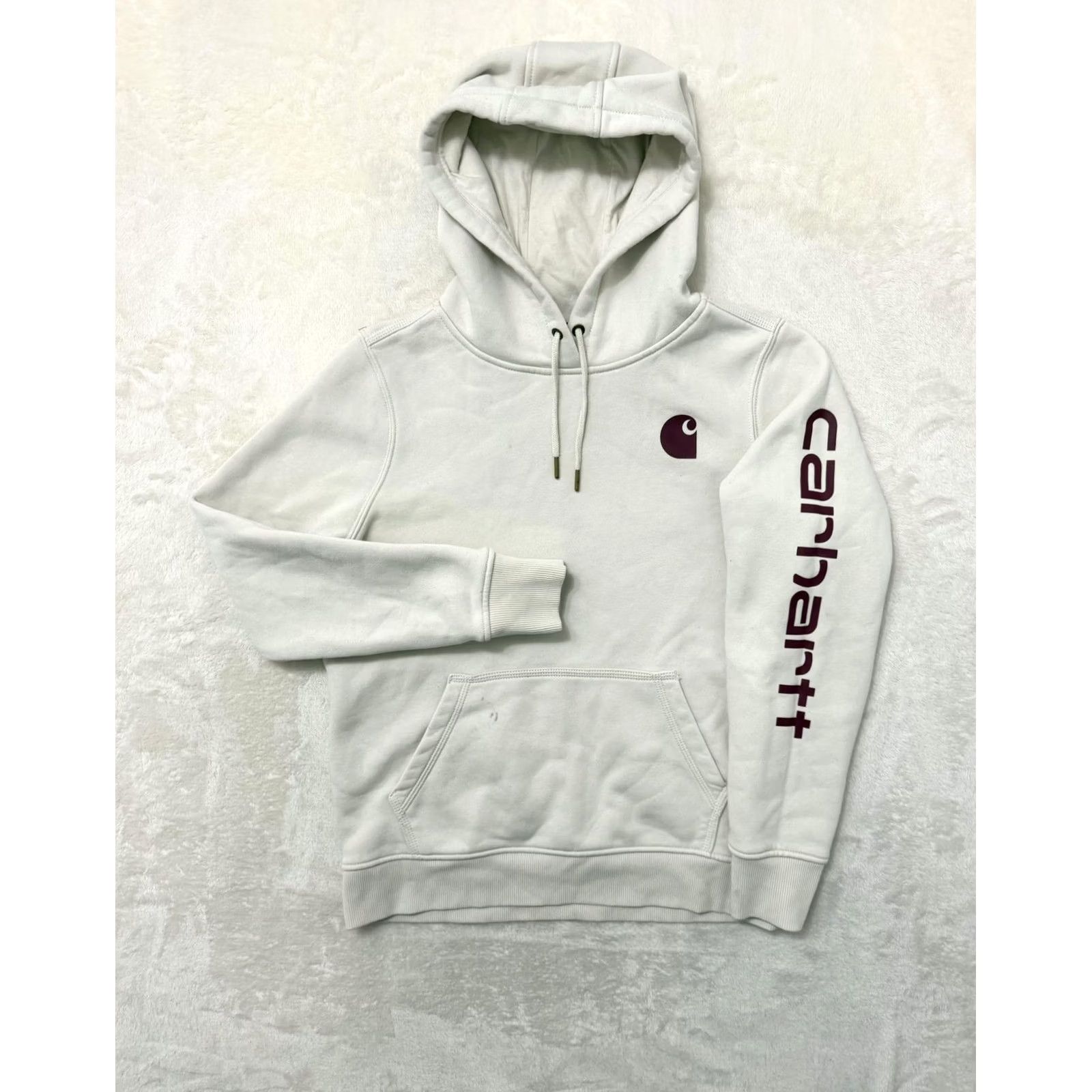 Carhartt VINTAGE Carhartt Sweater Hoodie Womens Medium White Relaxed Logo Sleeve Fleece Pullover Size M / US 6-8 / IT 42-44 - 2 Thumbnail