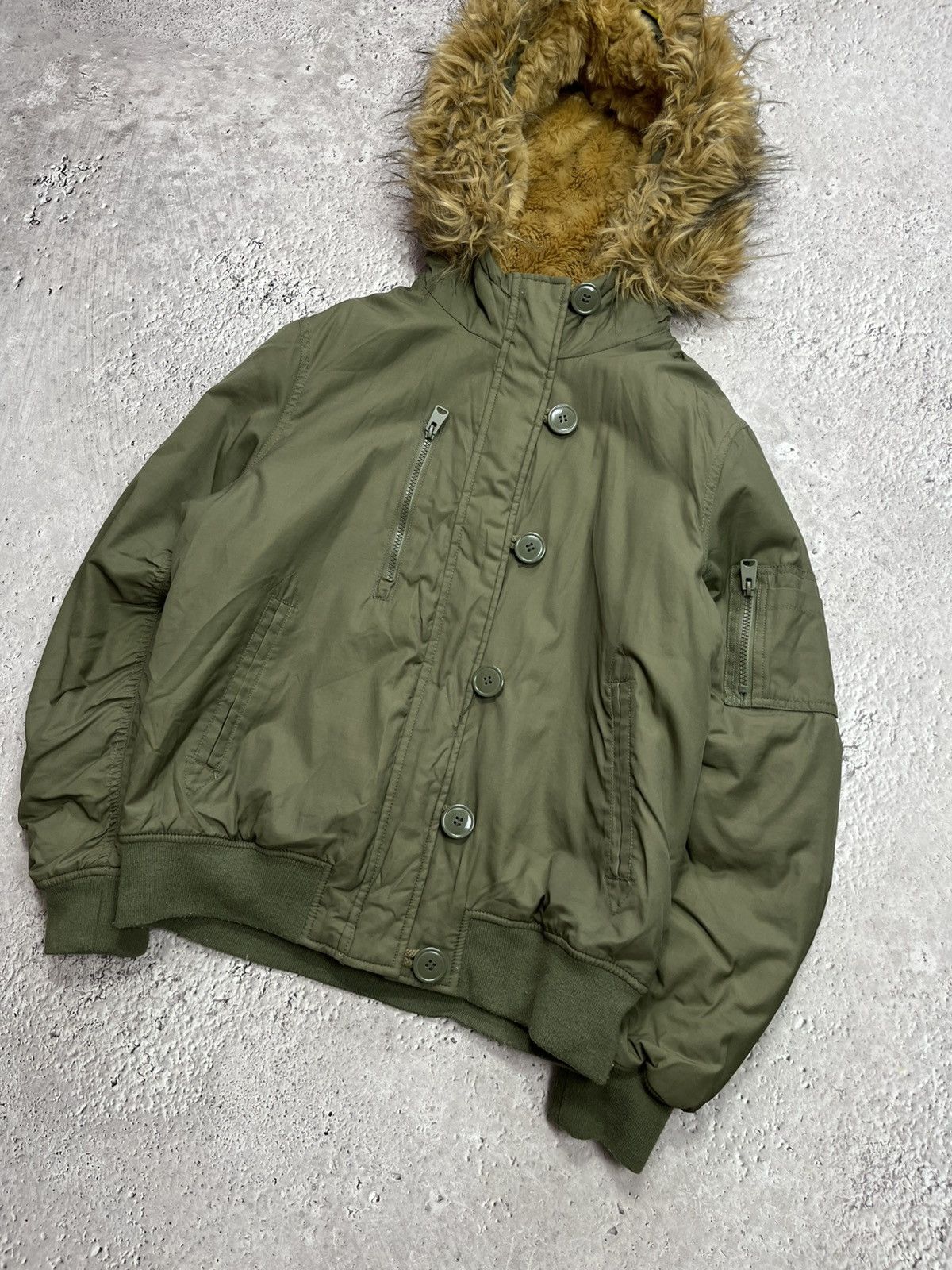 Other Women’s Olive Faux Fur Hood Bomber Jacket S Size S / US 4 / IT 40 - 2 Thumbnail