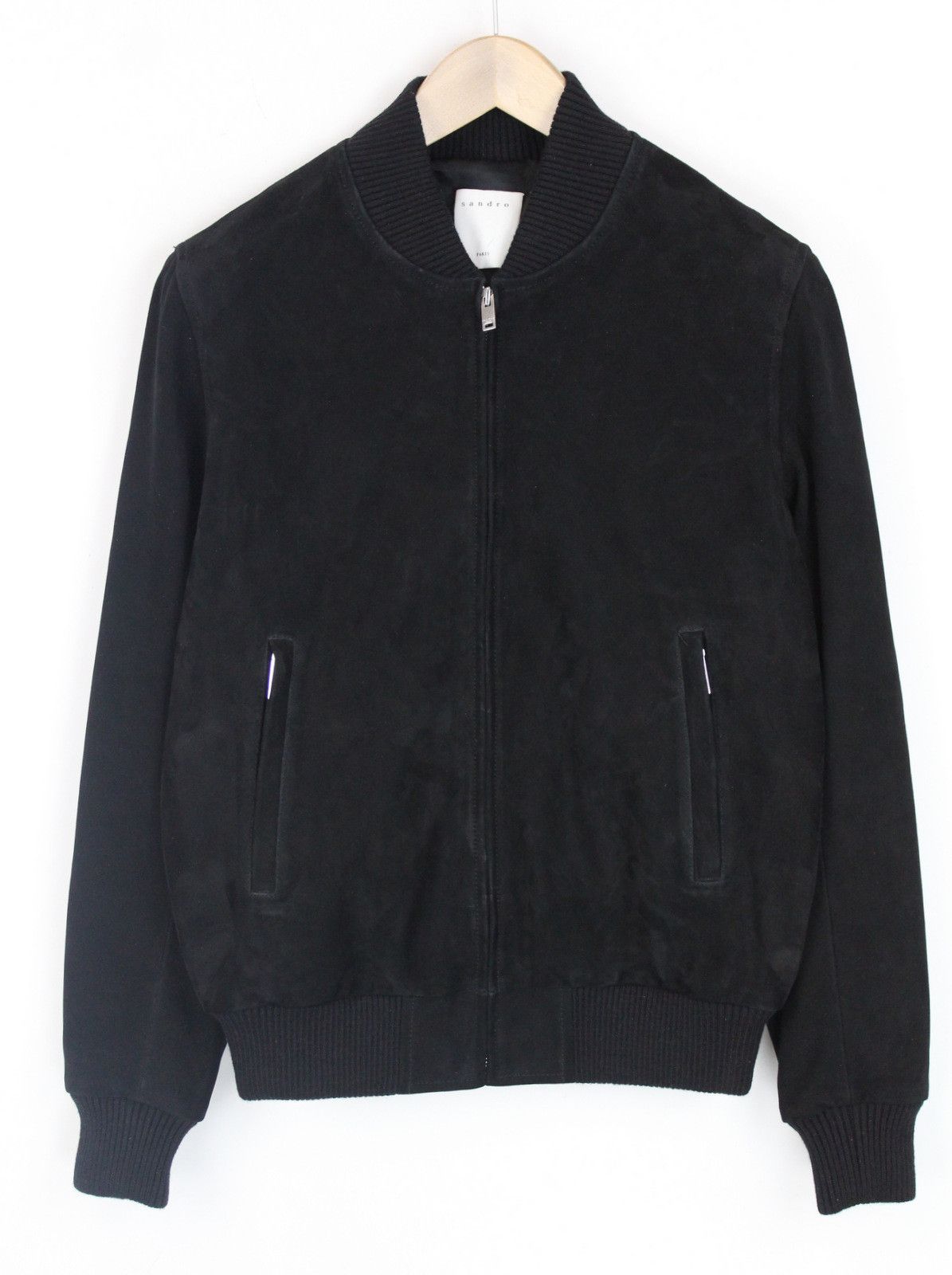 SANDRO Monaco Jacket Mens SMALL Goat Leather Suede Bomber