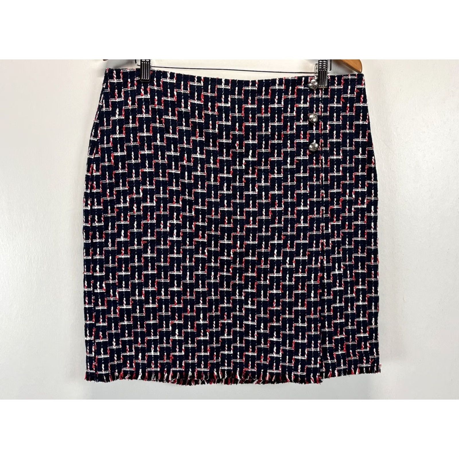 Talbots Talbots Skirt Womens 16P Petite Knee Length Tweed Button Wrap Career Academia Navy Multicolor Geometric Pattern"} Size 38" / US 16 / IT 52 - 2 Thumbnail