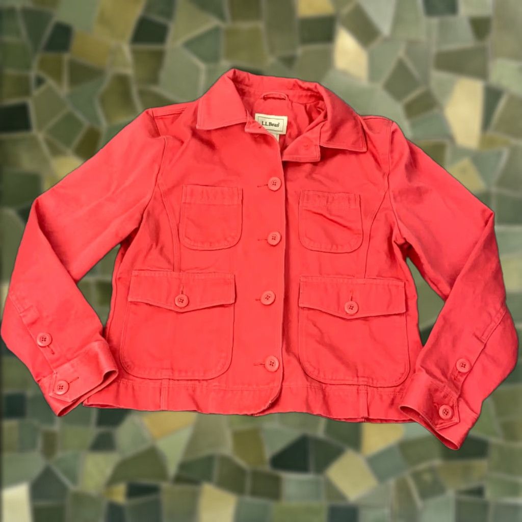 LL Bean Womens Jacket XS Petite Red Button Casual