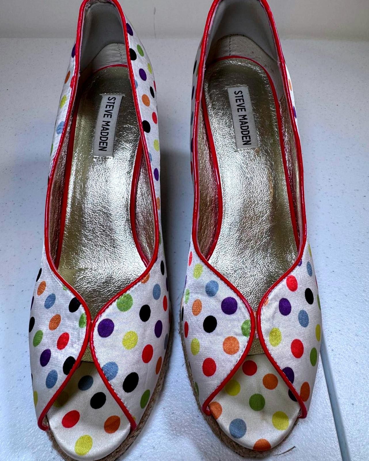 Steve Madden Steve Madden Multi-Color Polka Dot Wedge Heels Size US 10 / IT 40 - 1 Thumbnail