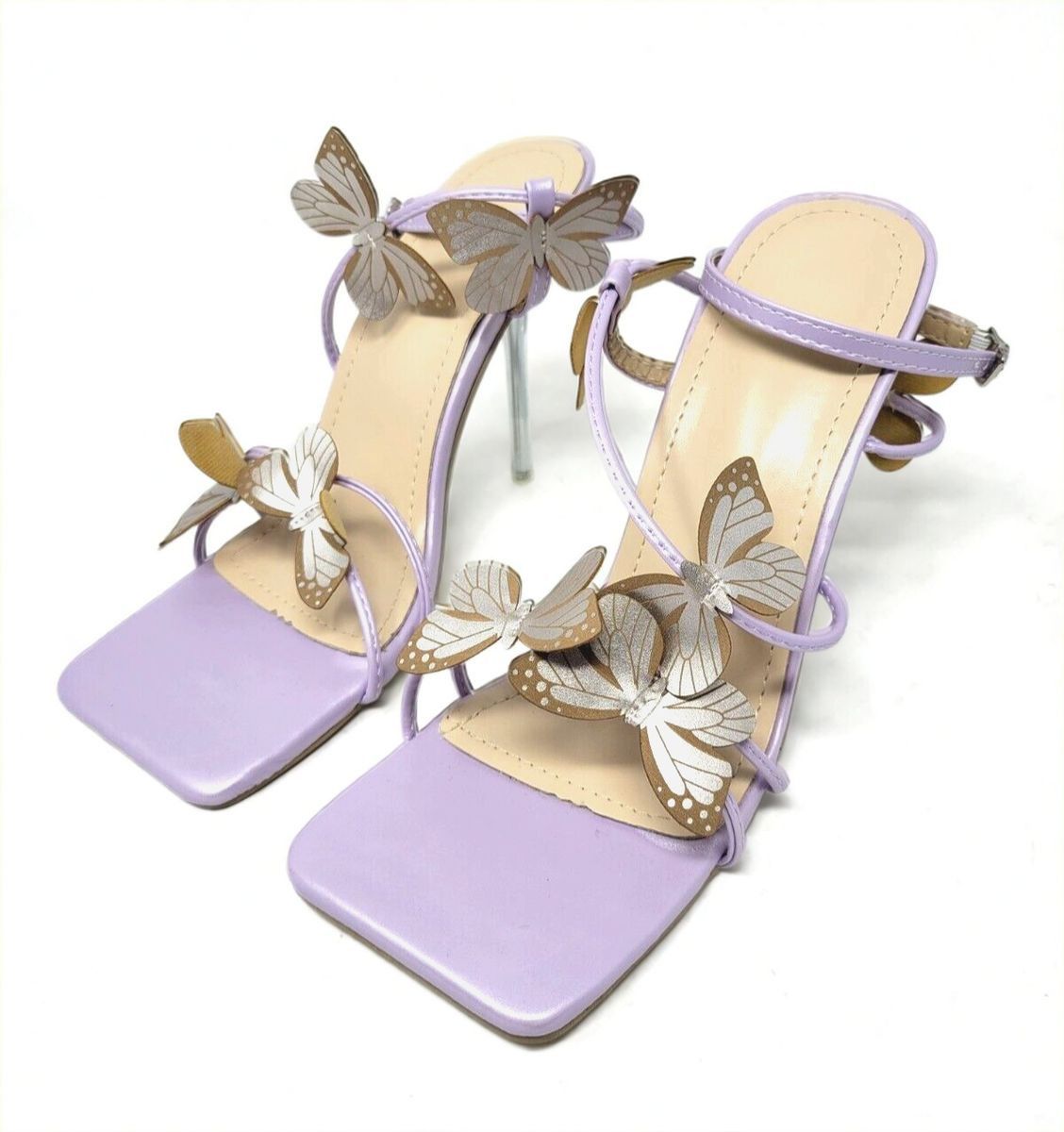 Other Butterfly Stiletto Sandals Size 9 Clear Acrylic Heel Strappy Size US 9 / IT 39 - 1 Thumbnail