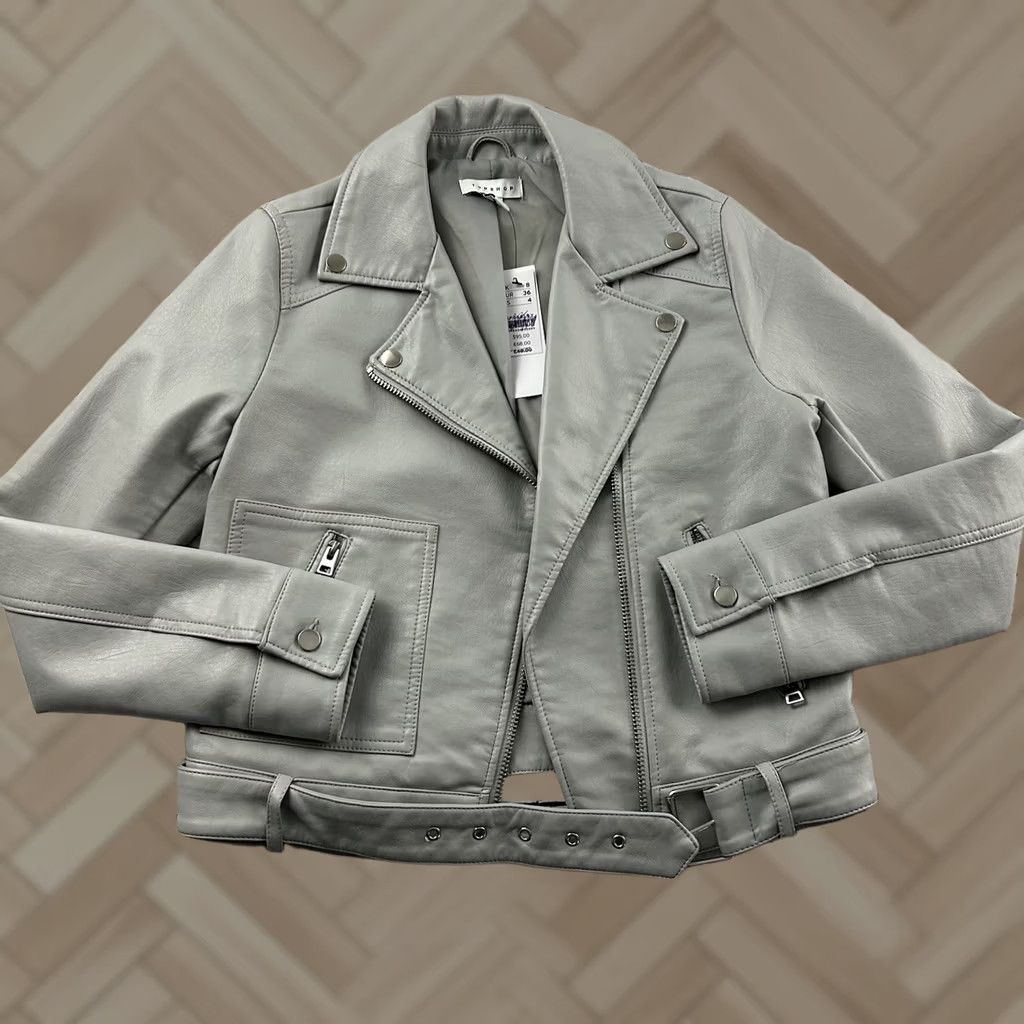 Topshop Topshop Faux Leather Jacket Women's 4 Gray Full Zip Motorcycle Coat Shirt? Size S / US 4 / IT 40 - 1 Thumbnail